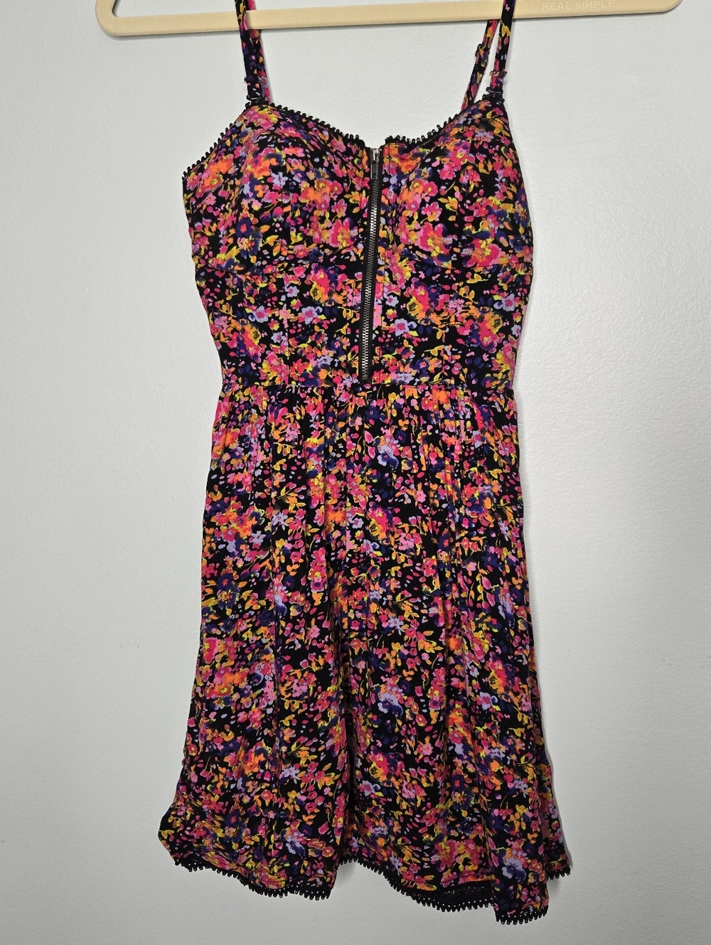Material Girl Floral Front Zip Pink Orange Purple Sleeveless Dress S